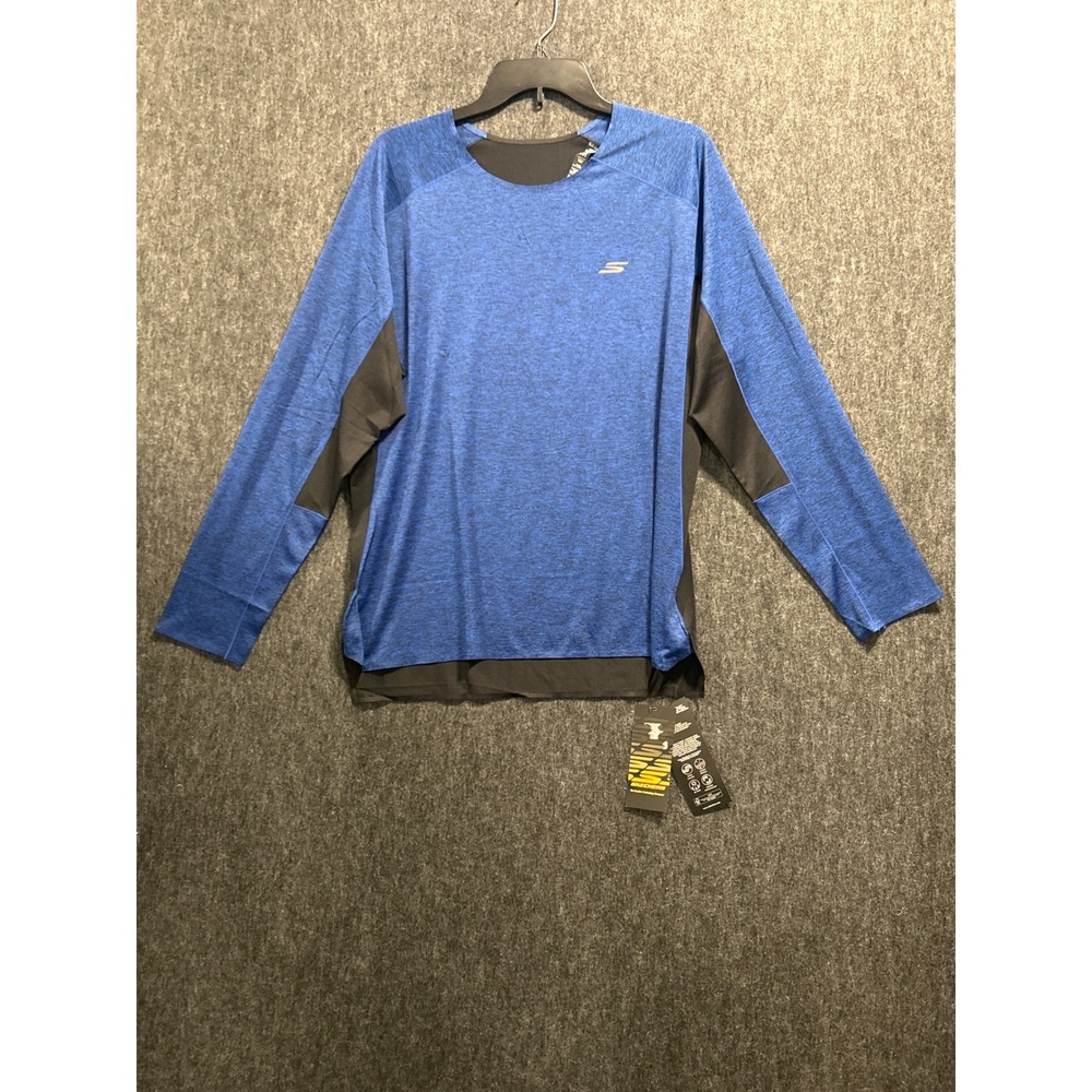 Skechers GoDri Circuit Long Sleeve Tee Mens M Blue New Performance Mesh Athletic